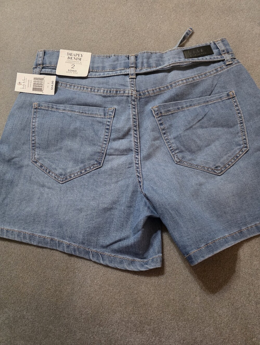 Nicole Miller Soho Light Blue Denim Drawstring Jean Shorts - Picture 4 of 5